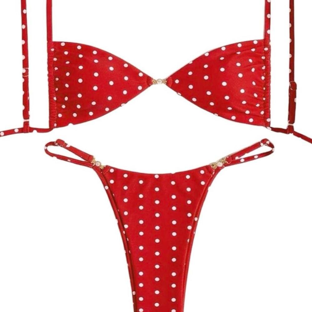 Red with white polka dot bikini